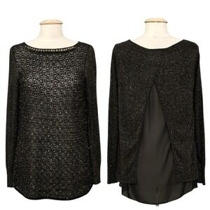 VTG Cache Womens Sweater M Black Sparkle Beaded Sheer Cocktail Evening Glam Edgy